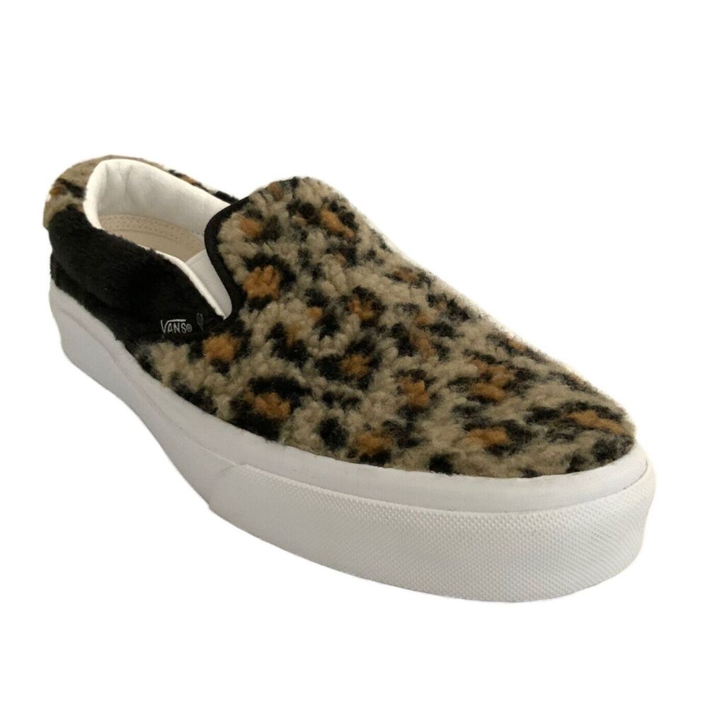 New Vans Sneakers Leopard Print Svarta 59 Faux Fur Upper Slip-on 8